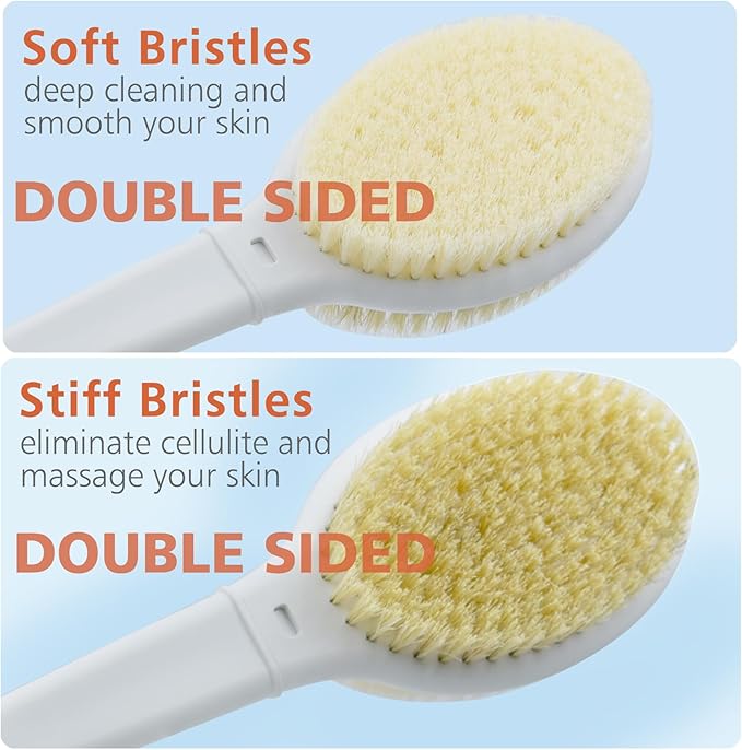 Shower Brush with Soft and Stiff Bristles, Long Handle Dual-Sided Back Scrubber - Image 2