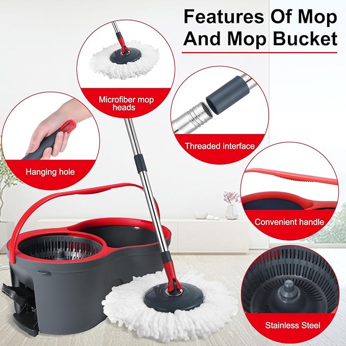 360° Spin Mop and Bucket Set Quick-Dry Technology, Mop and Bucket - Image 5