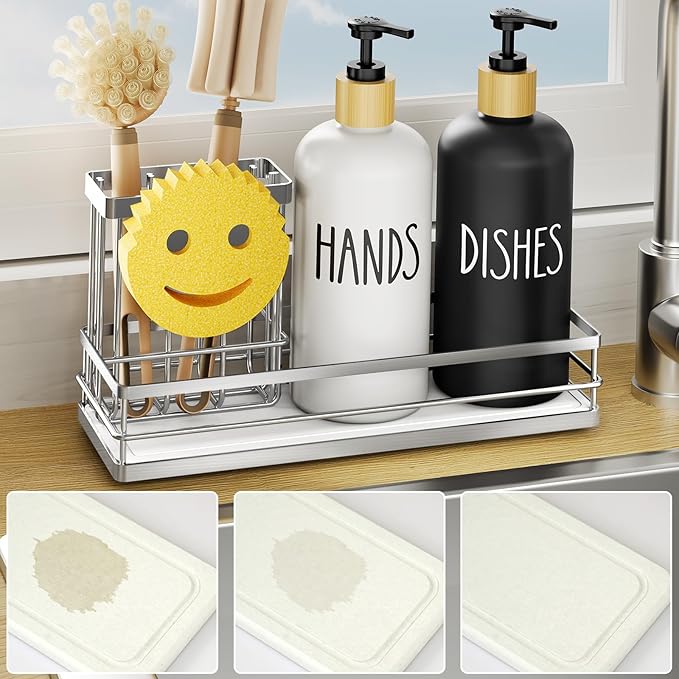 Moforoco Kitchen Dish Soap Dispenser Set, 16OZ Glass Bottle, Hand and Dish Soap by MOFOROCO