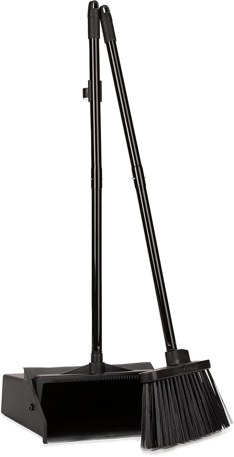 Carlisle FoodService Products Duo-Pan Upright Dust Pan and Broom Broom Set with Clip & San Jamar Saf-T-Ice Plastic Ice Tote, Ice Bucket with Drying and Storage Hook for Restaurants, Bars, Black