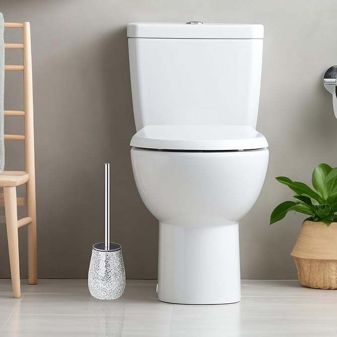 Escenzy Modern Toilet Brush and Holder Set Mosaic Glass | Non-Rustic Stainless - Image 3