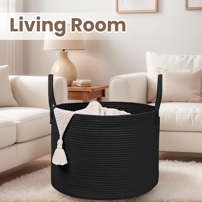 Woven Blanket Basket, 65L Large Rope Storage Bin - Image 5