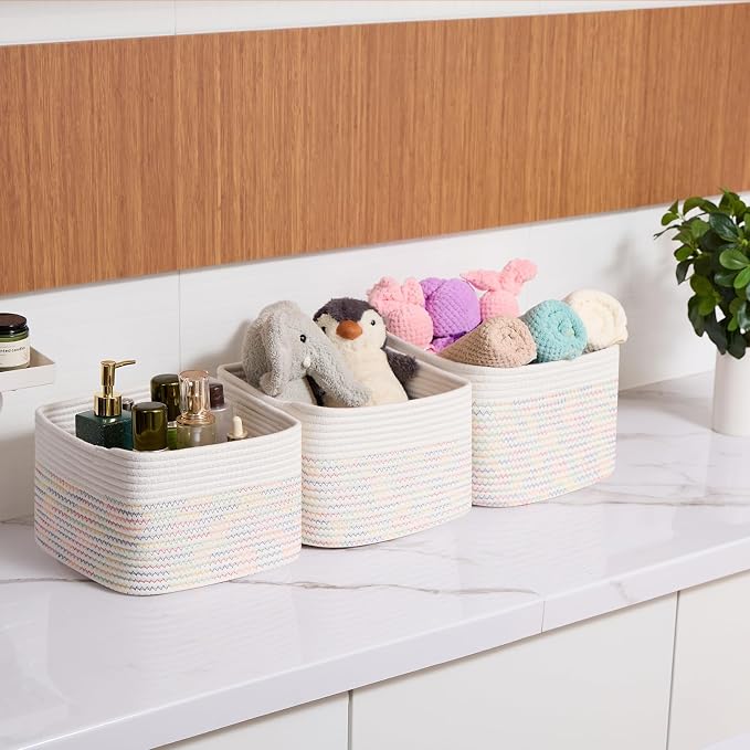 Small Organizing Baskets for Cubes Shelf, 9.7x9.7x7.1 Inch Rope Woven Storage - Image 6