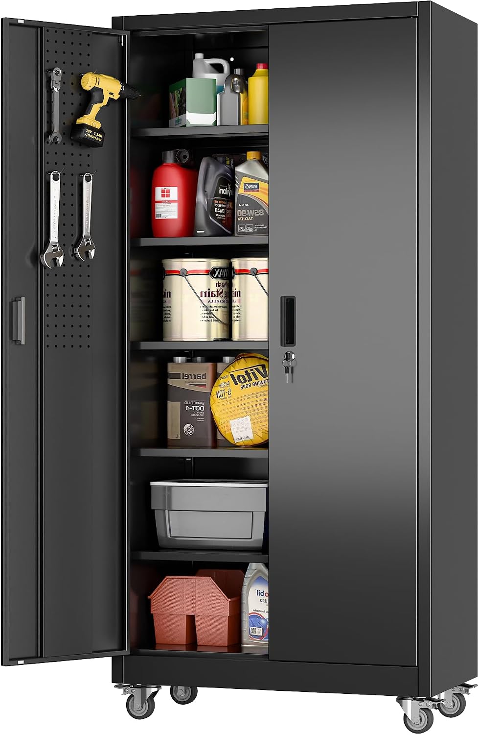 Aobabo Black Metal Garage Storage Cabinet with Wheels, 34"W x 18"D ...