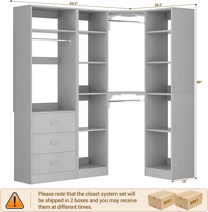 Corner Closet System with 3 Drawers, Corner Closet Organizer System with 13 - Image 7
