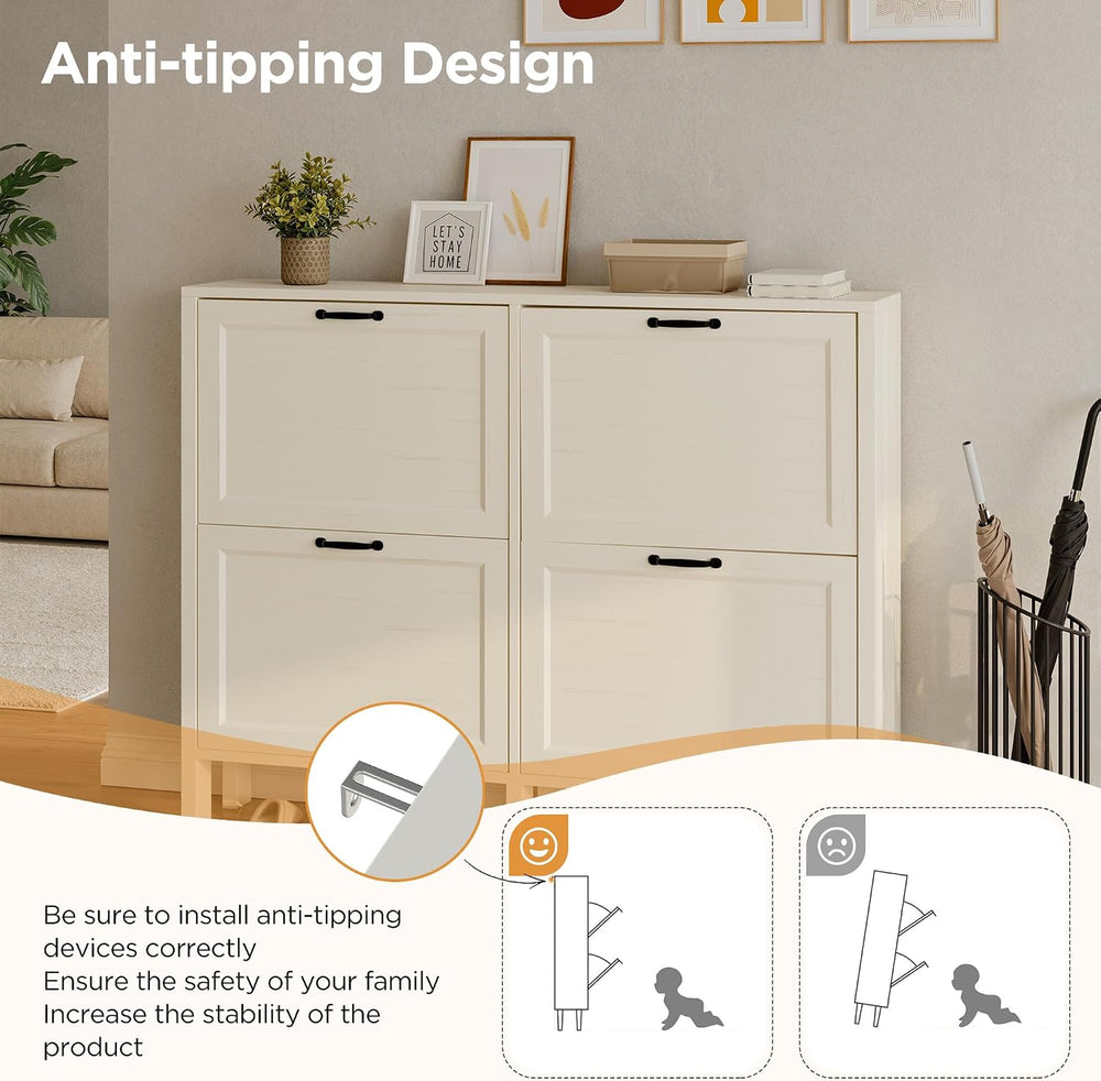 LOUVIXA Shoe Cabinet with 4 Flip Drawers, Narrow Shoe Storage Cabinet, Freest...