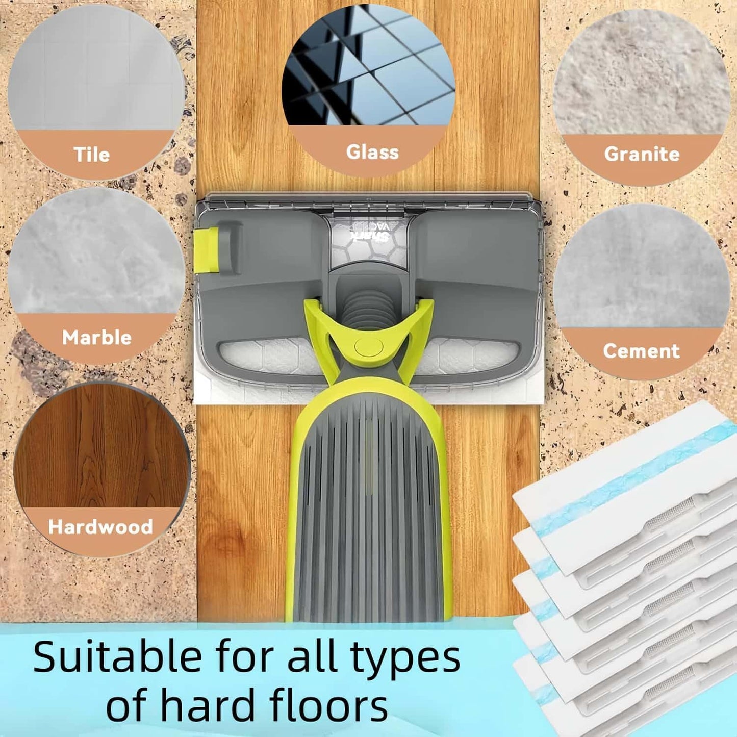 20 Pack Disposable VACMOP Replacement Pads Compatible with VM252 VM251 VM250 VM200 VC205 QM250 Models, Vacuum Mop Pads Refills for All Hard Floors