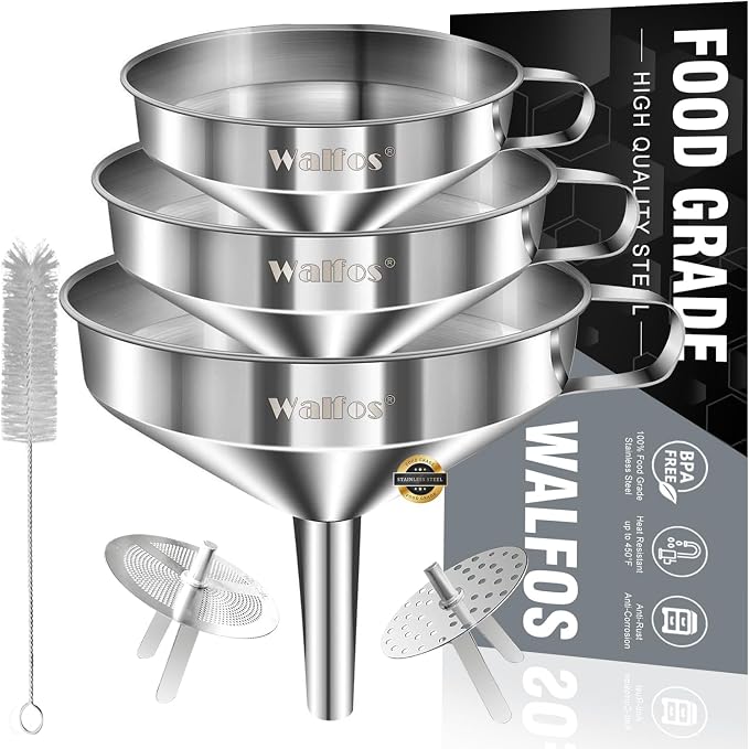 Stainless Steel Funnel, Walfos 3 Pack Kitchen Funnel by Walfos