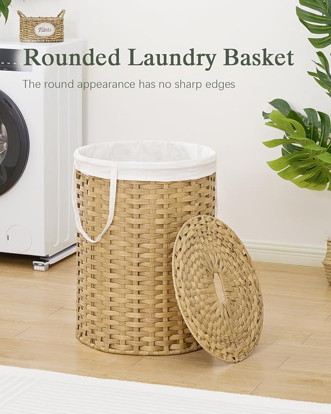 Laundry Basket with Lid Round Rattan Laundry Hamper with Lid and Handles 29.1