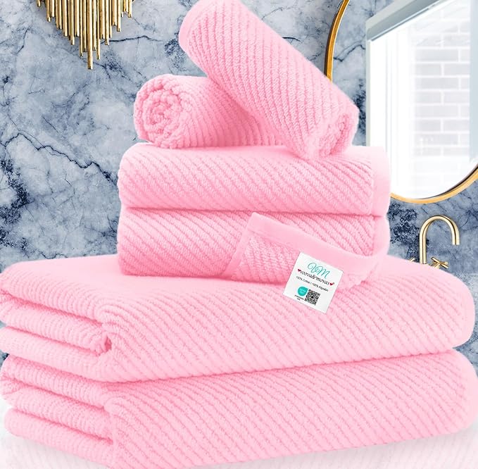 Pink Towels - 100% Cotton, Quick Dry, Lightweight, Towel Set of 6, 2 Large Bath by VOOVAMOVAS