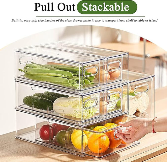 bealy 3 Pack Fridge Organizer and Storage, Fridge Drawers Clear Stackable - Image 2