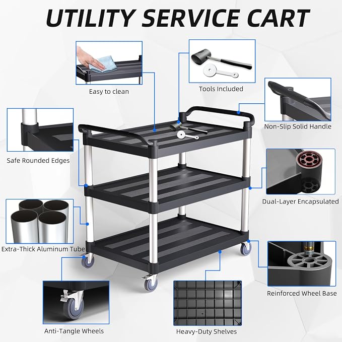 Plastic Utility Cart with Anti-Tangle Wheels, Solid Armrests, 350 Lbs Heavy - Image 5
