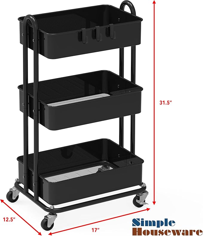 Simple Houseware 3-Tier Heavy Duty Metal Utility Rolling Cart - Image 6
