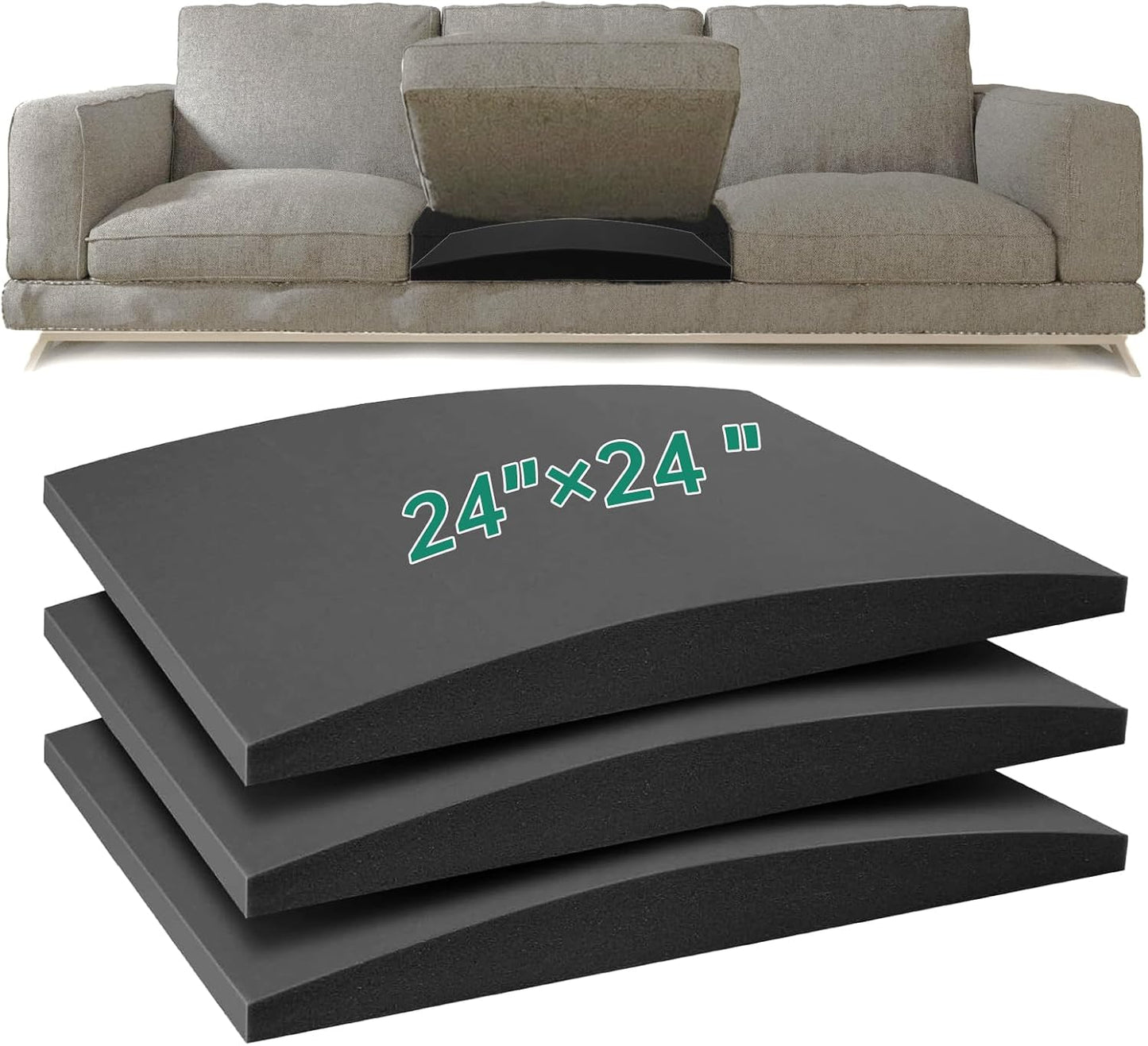 Couch Cushions Support for Sagging Seats, Curved 24" x 24" High-Density Foam Support Board for Under Cushions, Firm Sofa Seat Repair Insert for Sectionals, Loveseats & Chairs，Black 3pcs