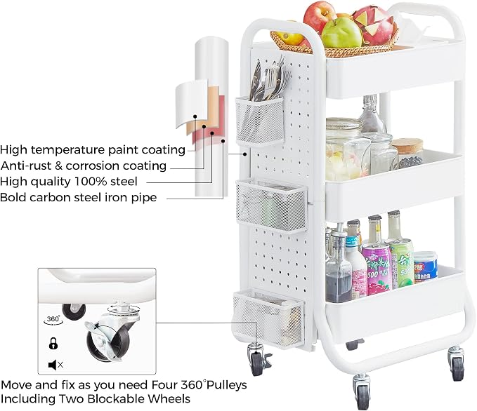 DESIGNA 3-Tier Rolling Cart, Utility Cart - Image 7