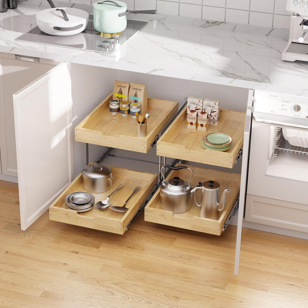 Sikarou Wood Pull Out Cabinet Organizer 2 Tie 14" W x 21" D, Heavy-...