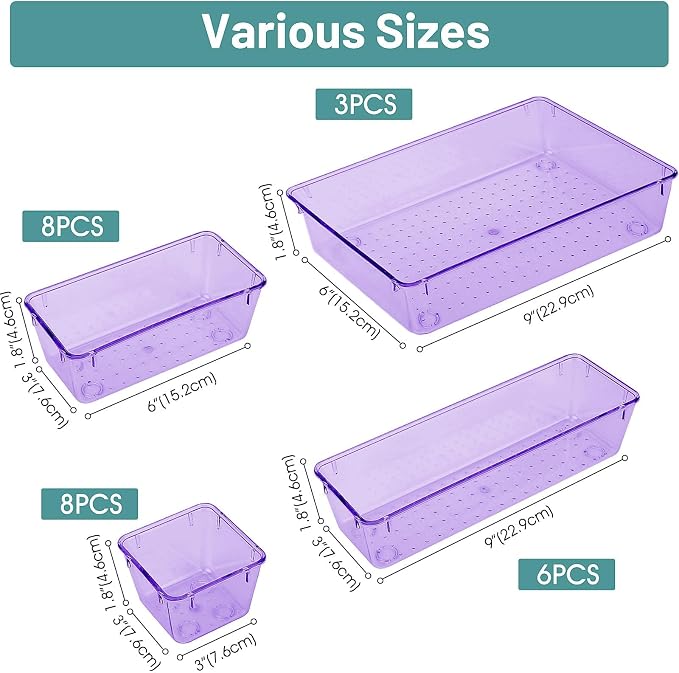 WOWBOX 25 PCS Plastic Drawer Organizer Set, Desk Drawer Divider Organizers and - Image 2