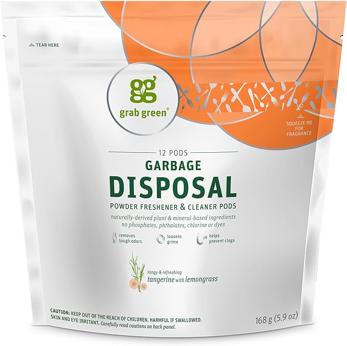 Grab Green Garbage Disposal Freshener and Cleaner Pods, Tangerine by GrabGreen
