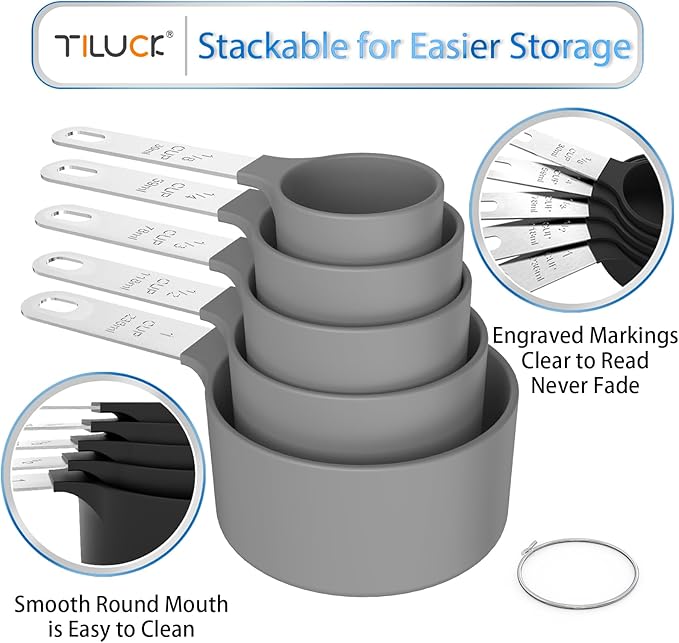 TILUCK Measuring Cups & Spoons Set, Stackable Cups and Spoons, Nesting Measure - Image 4