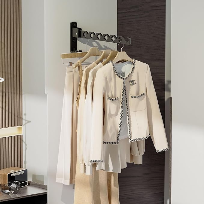 Wall Mount Coat Hanger Holder Black Clothes Drying Organizer Rack Garment Hooks - Image 9