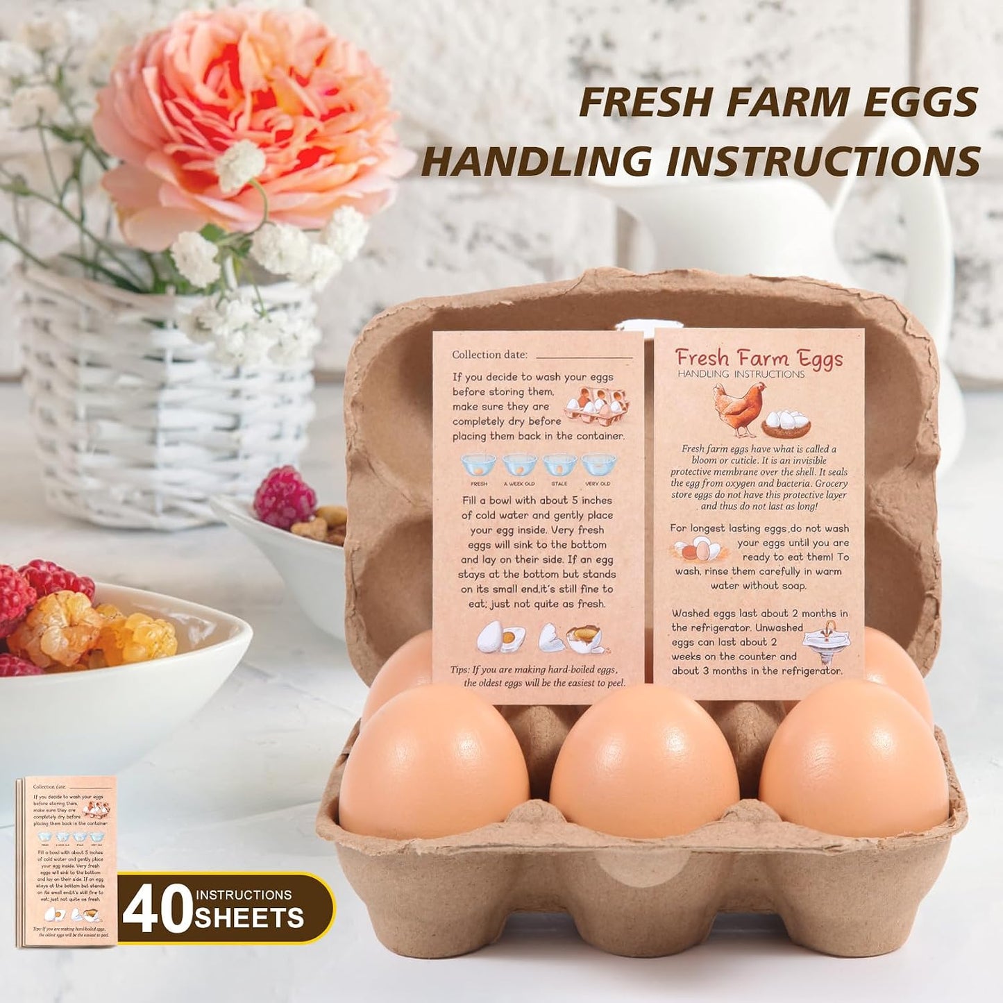 DecarDamai 40 Pack Half Dozen Egg Cartons Bulk 6 Count, Empty Natural Paper Pulp Egg Cartons Reusable, Strong Sturdy Design Made from Natural Cardboard.