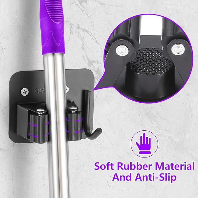 Stainless Steel Broom Holder, Heavy Duty, Rust Resistant, 4 Gripper Positions - Image 3