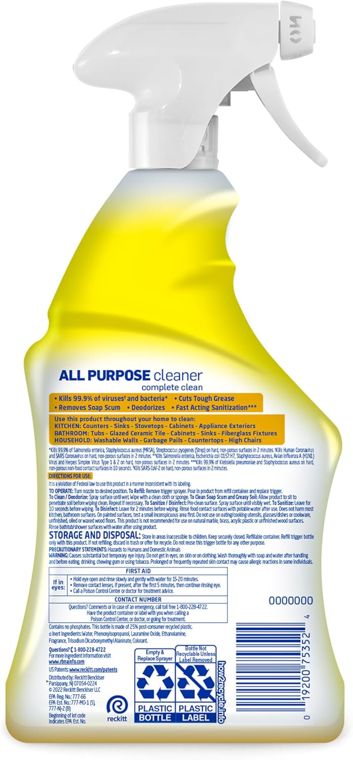 Lysol All Purpose Cleaner Spray, Multi-Purpose Disinfecting Spray & Bathroom Cleaner, Lemon Breeze + Island Breeze Scent, 32 Fl Oz (Pack of 3)