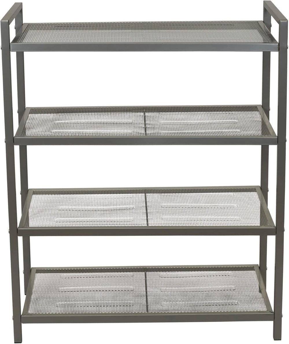 Household Essentials 4-Tier Metal Shoe Rack, Stretched Metal Shelving with Ce...