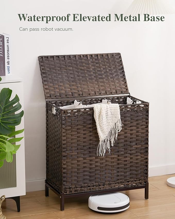 Laundry Hamper with Lid 132 L, Clothes Hamper with Lid, Handwoven Rattan - Image 2
