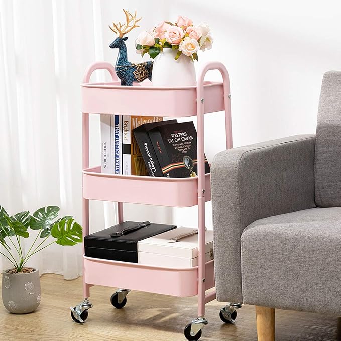 AGTEK Makeup Cart, Movable Rolling Organizer Cart, 3 Tier Metal Utility Cart - Image 4