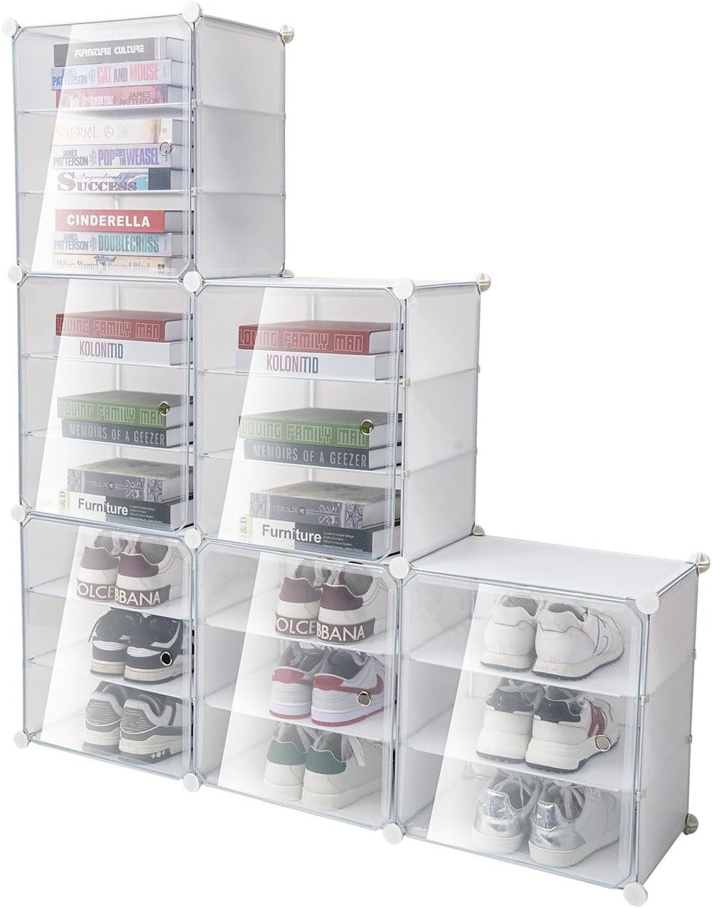 Shoe Rack Organizer, 12-Tiers Stackable 72 Pairs DIY Plastic White Shoe Rack ...