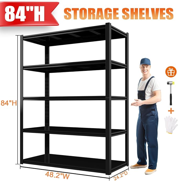 84“H Garage Shelving Heavy Duty Storage Shelves 3000 LBS Adjustable 5 Tier - Image 3