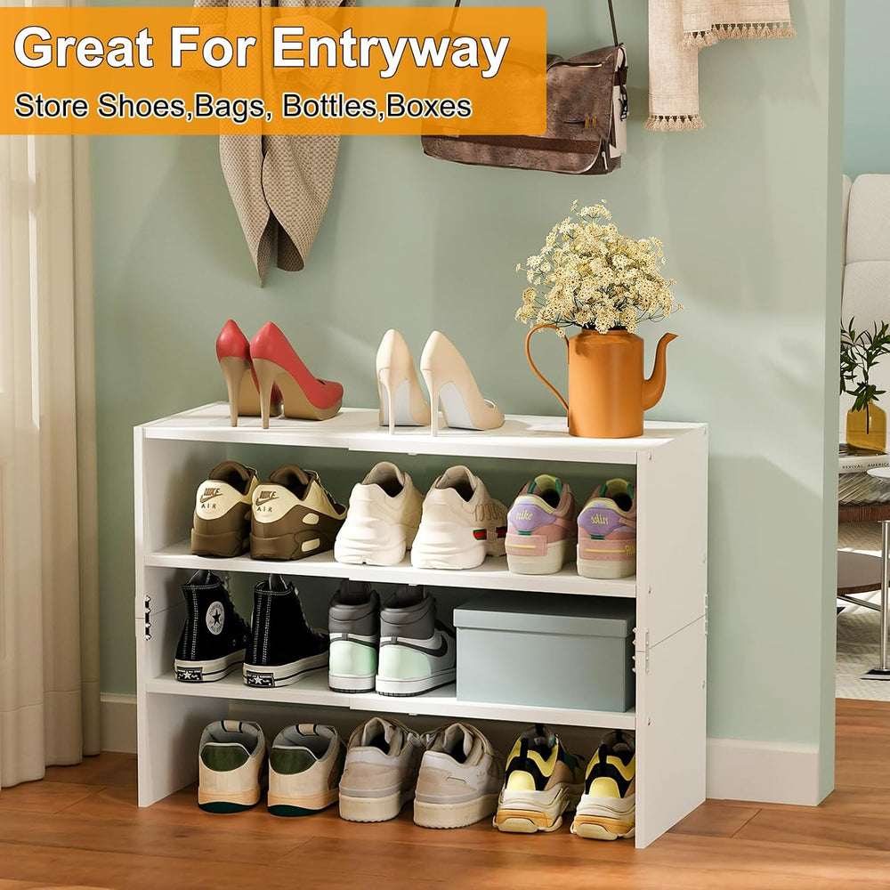 White Shoe Rack Organizer for Closet, 3-Tier Expandable Shoe Shelf, Stackable...