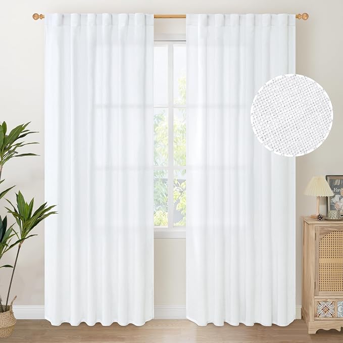 YoungsTex White Linen Curtains 80 Inch Length by YoungsTex