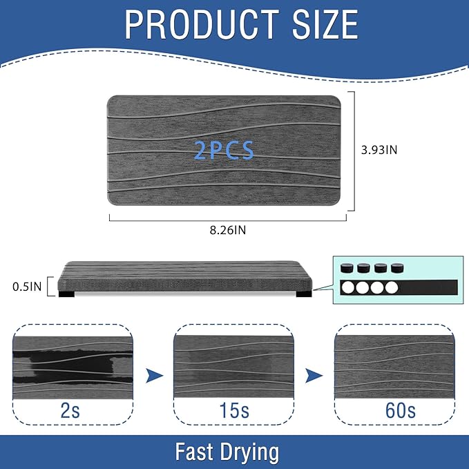 2PCS Water Absorbing Stone Tray, Fast Drying Stone Sink Tray, Water Absorbent - Image 6