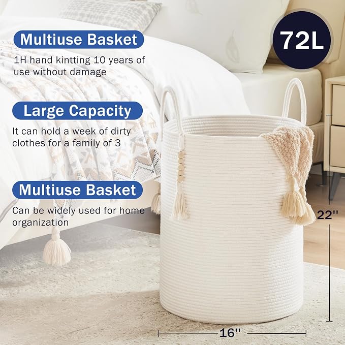 Fiona's magic Woven Rope Laundry Hamper, Tall Laundry Basket - Image 5