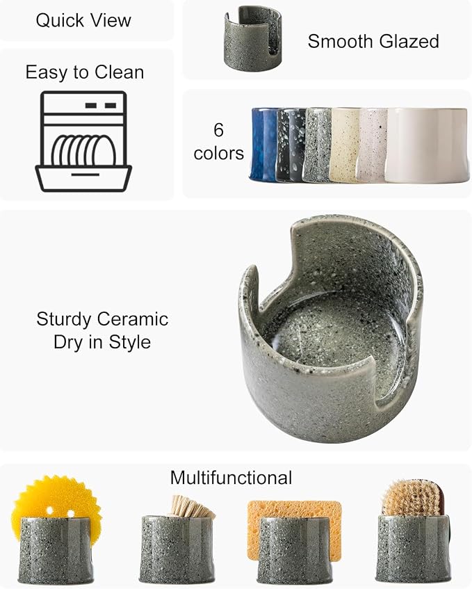 Kitchen Sponge Holder, Ceramic Dish Sponge Holder Scrubby Daddy Farmhouse Dish - Image 2