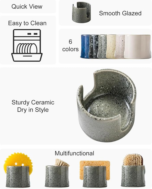 Kitchen Sponge Holder, Ceramic Dish Sponge Holder Scrubby Daddy Farmhouse Dish - Image 2