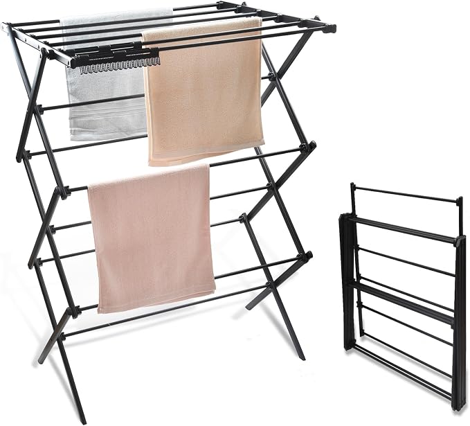 3 Tiers Foldable Clothes Drying Rack, Vertical Laundry Rack Portable and by YUBELLES