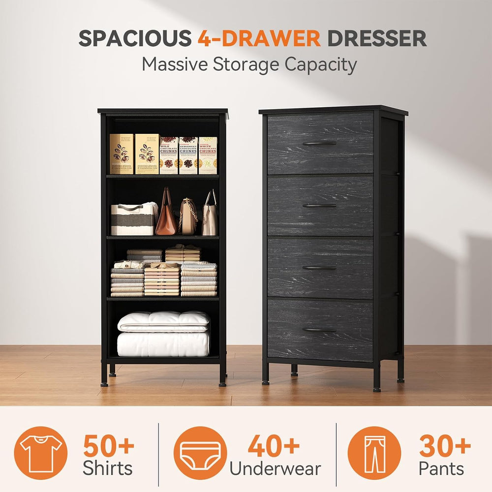 Sweetcrispy Dresser for Bedroom, 4 Drawer Storage Cabinet, Tall Nightstand