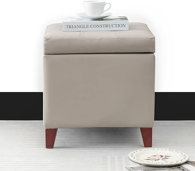 Adeco 18" PU Storage Ottoman, Upholstered Square Faux Leather Foot Rest - Image 7