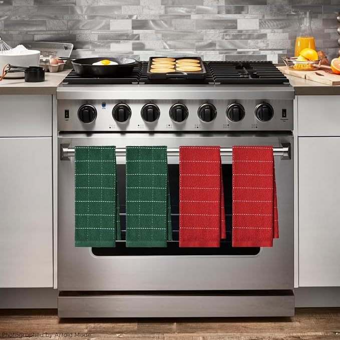 Artoid Mode Checkered Designed Cotton Red Green Terry Kitchen Dish Towels - Image 2