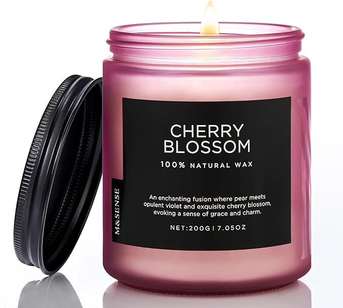 M&SENSE Cherry Blossom Scented Spring Candle, Best Smelling Stress Relief by MSENSE