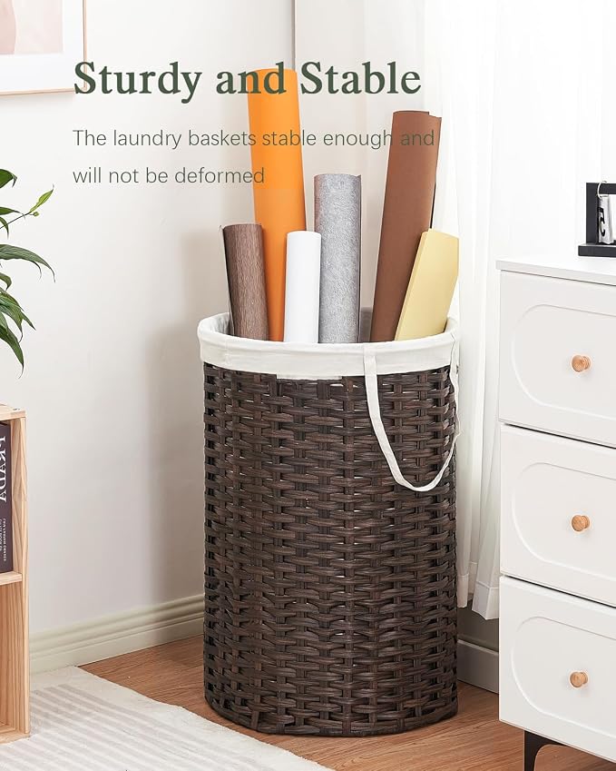 34.3 Gal Large Laundry Hamper Laundry Basket Round Handwoven Wicker Laundry - Image 7