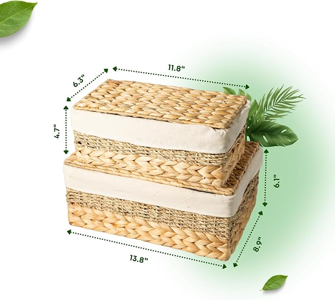 Wicker Storage Baskets with Lid and Lining, Built-in Carry Handles, Home - Image 3