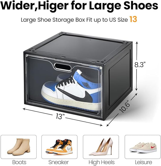 8 Pack Shoe Boxes Black Plastic Stackable, Large Shoe Storage Organizer - Image 2