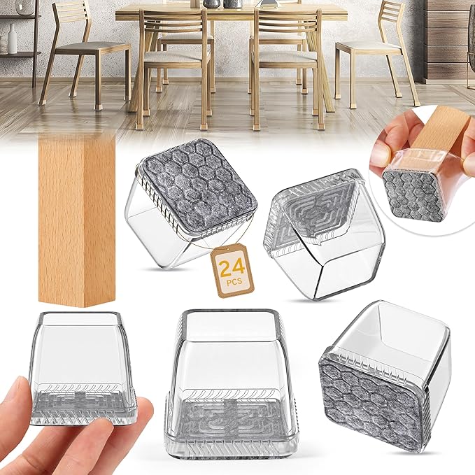 24PCS Square Chair Leg Floor Protectors, Furniture Sliders, Chair Leg Protectors by Indemo
