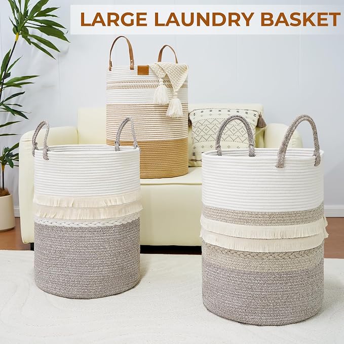 danpinera 79 L Large Laundry Basket, Tall Woven Cotton Storage Hamper - Image 6