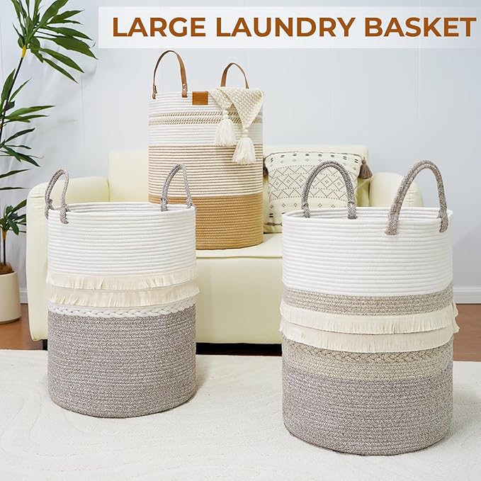 danpinera 79 L Large Laundry Basket, Tall Woven Cotton Storage Hamper - Image 8
