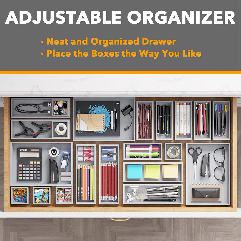 SpaceAid 21-Piece Bamboo Drawer Organizer Storage Boxes Set, Wood Tray Junk D...